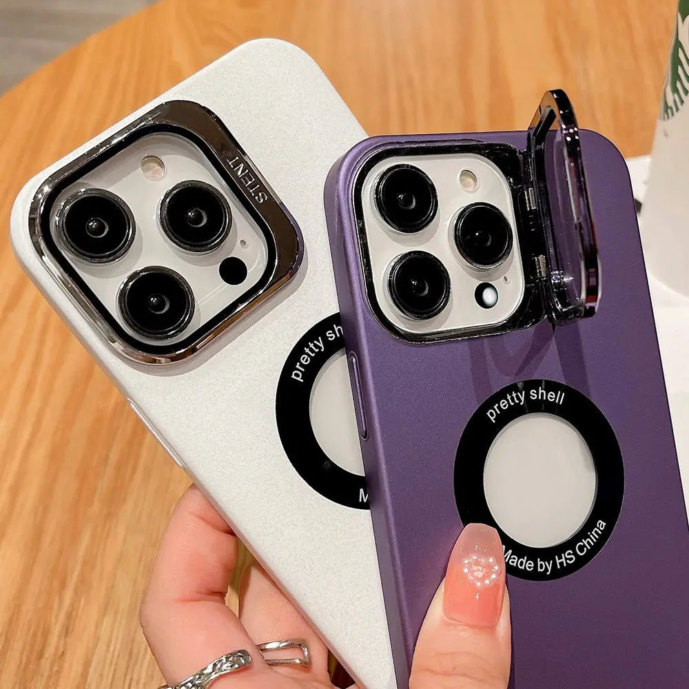 Caseimpec Luxury Glass Lens Kickstand Phone Case For IPhone - caseimpec