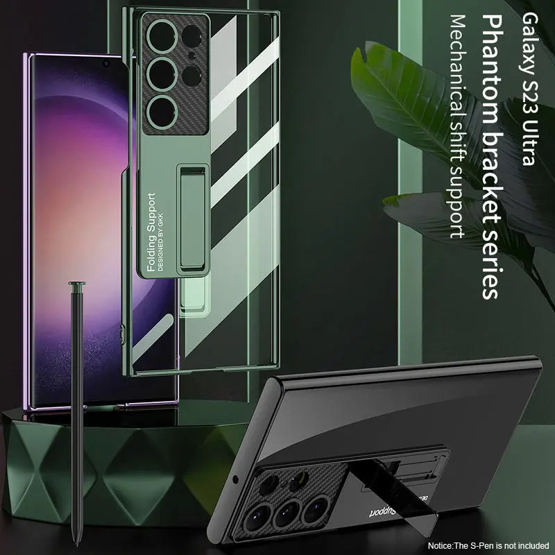 Premium Electroplating Transparent With Kickstand Back Case for Galaxy S23 Ultra - caseimpec