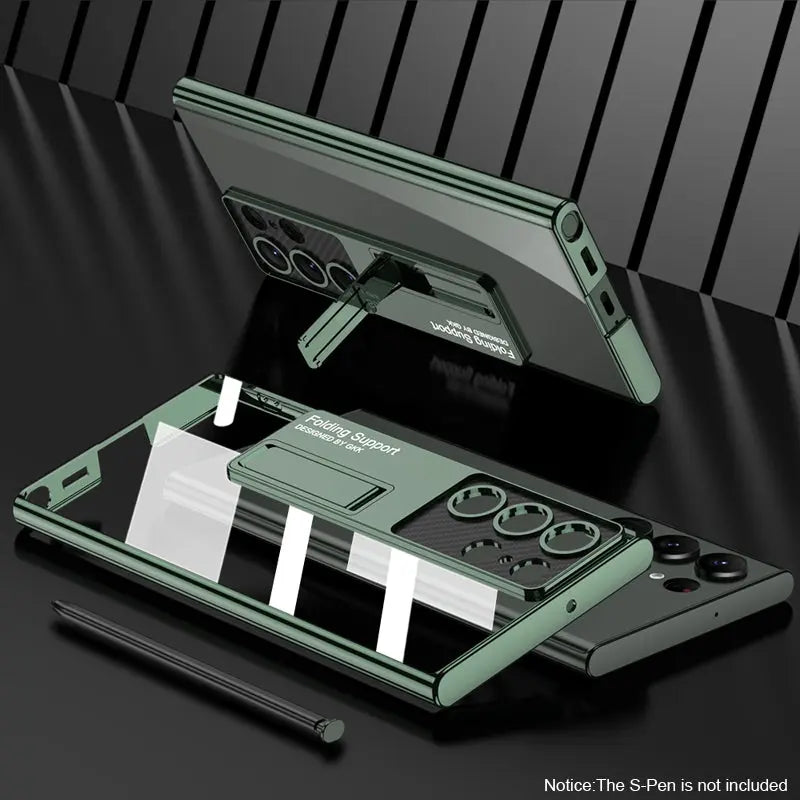 Premium Electroplating Transparent With Kickstand Back Case for Galaxy S23 Ultra - caseimpec