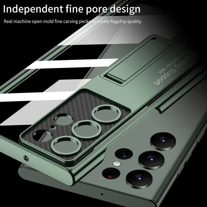 Premium Electroplating Transparent With Kickstand Back Case for Galaxy S23 Ultra - caseimpec