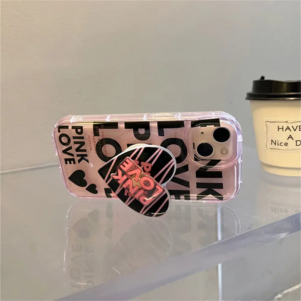 Pink Love With Pop Socket Girlish Phone Cases For iPhones 13 & 14