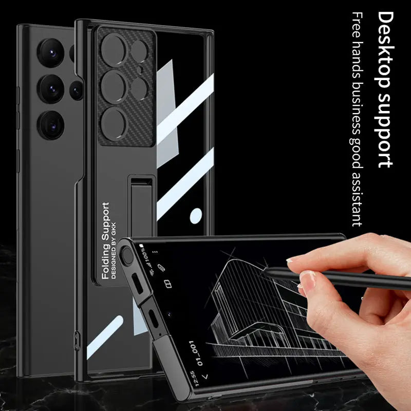 Premium Electroplating Transparent With Kickstand Back Case for Galaxy S23 Ultra - caseimpec