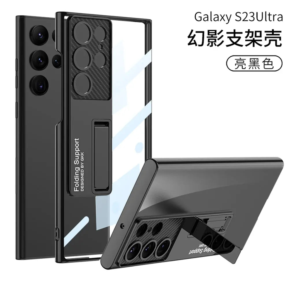 Premium Electroplating Transparent With Kickstand Back Case for Galaxy S23 Ultra - caseimpec