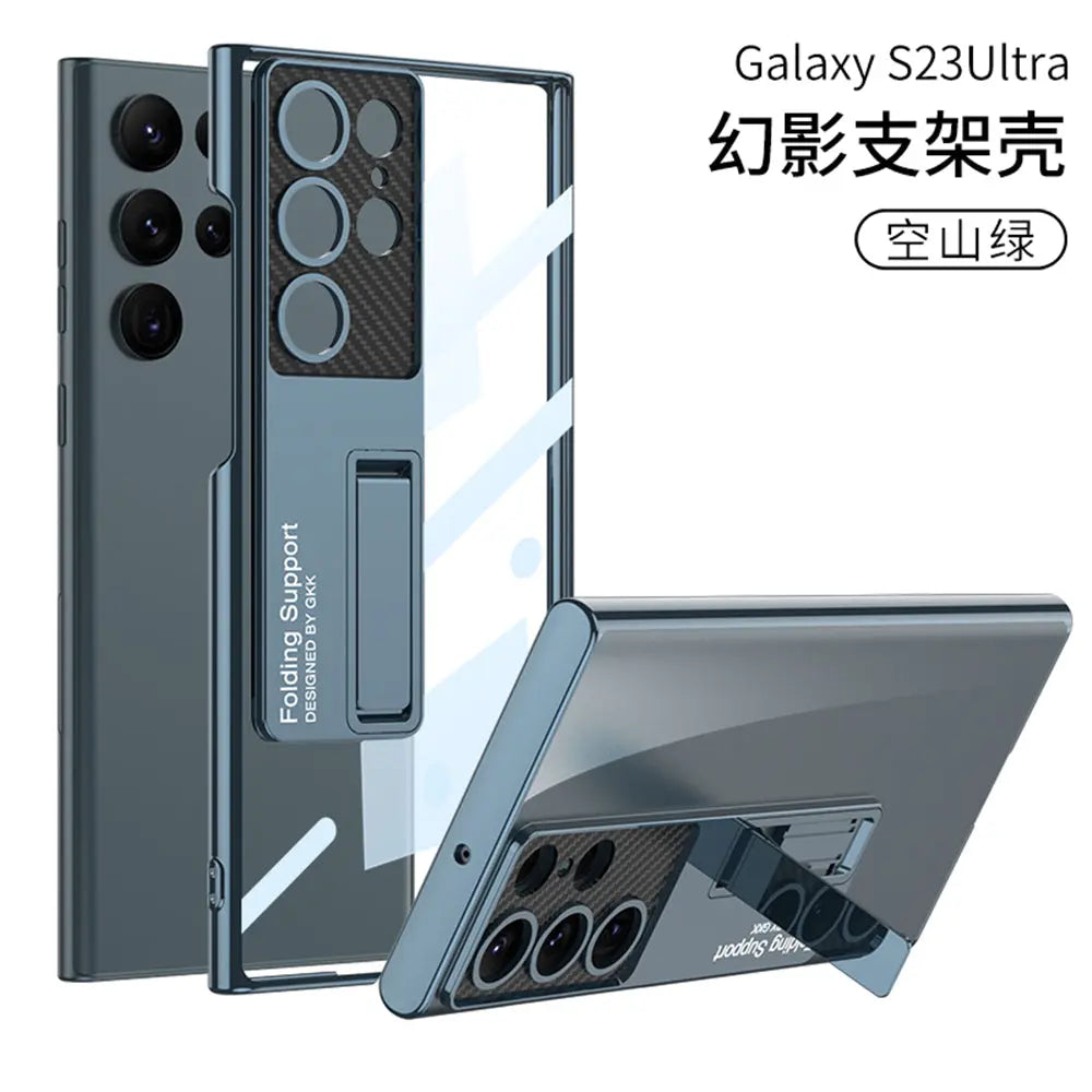 Premium Electroplating Transparent With Kickstand Back Case for Galaxy S23 Ultra - caseimpec