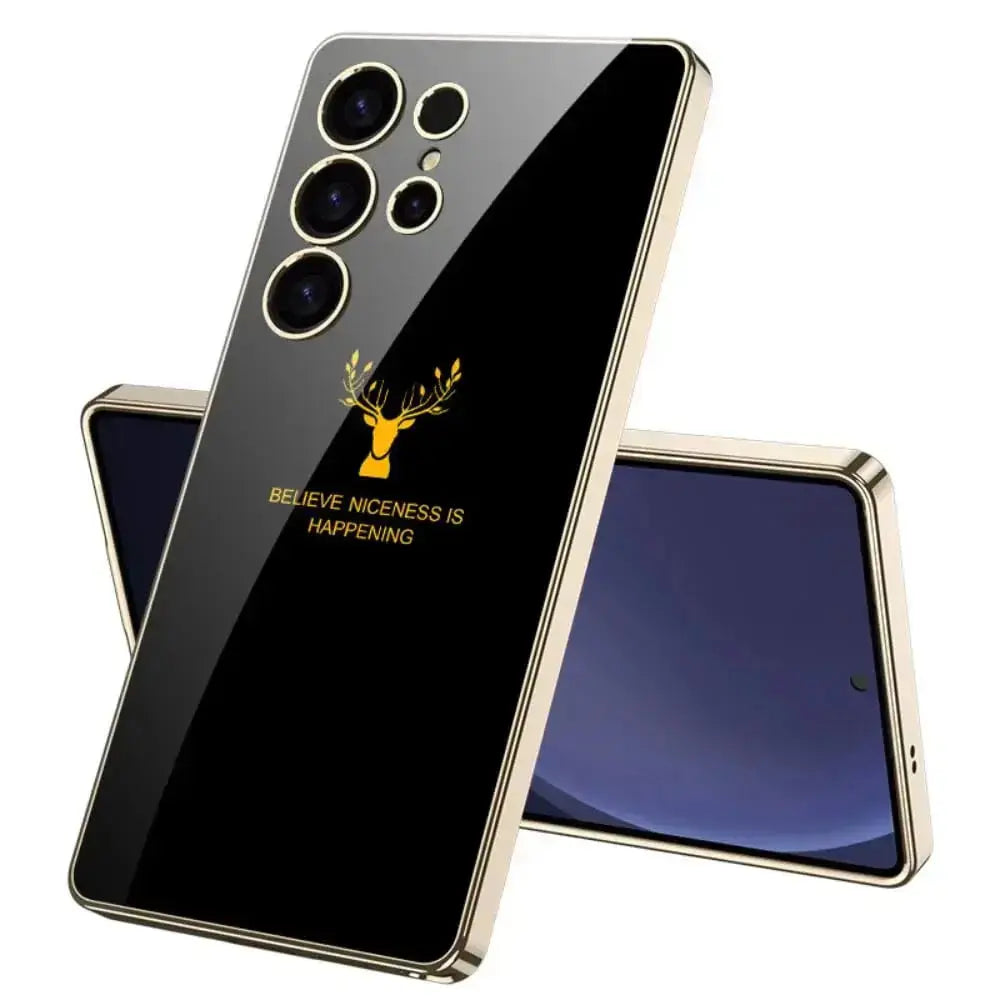 Premium Deer 9H Glass Electroplating Case For Galaxy S25 Ultra - Black caseimpec