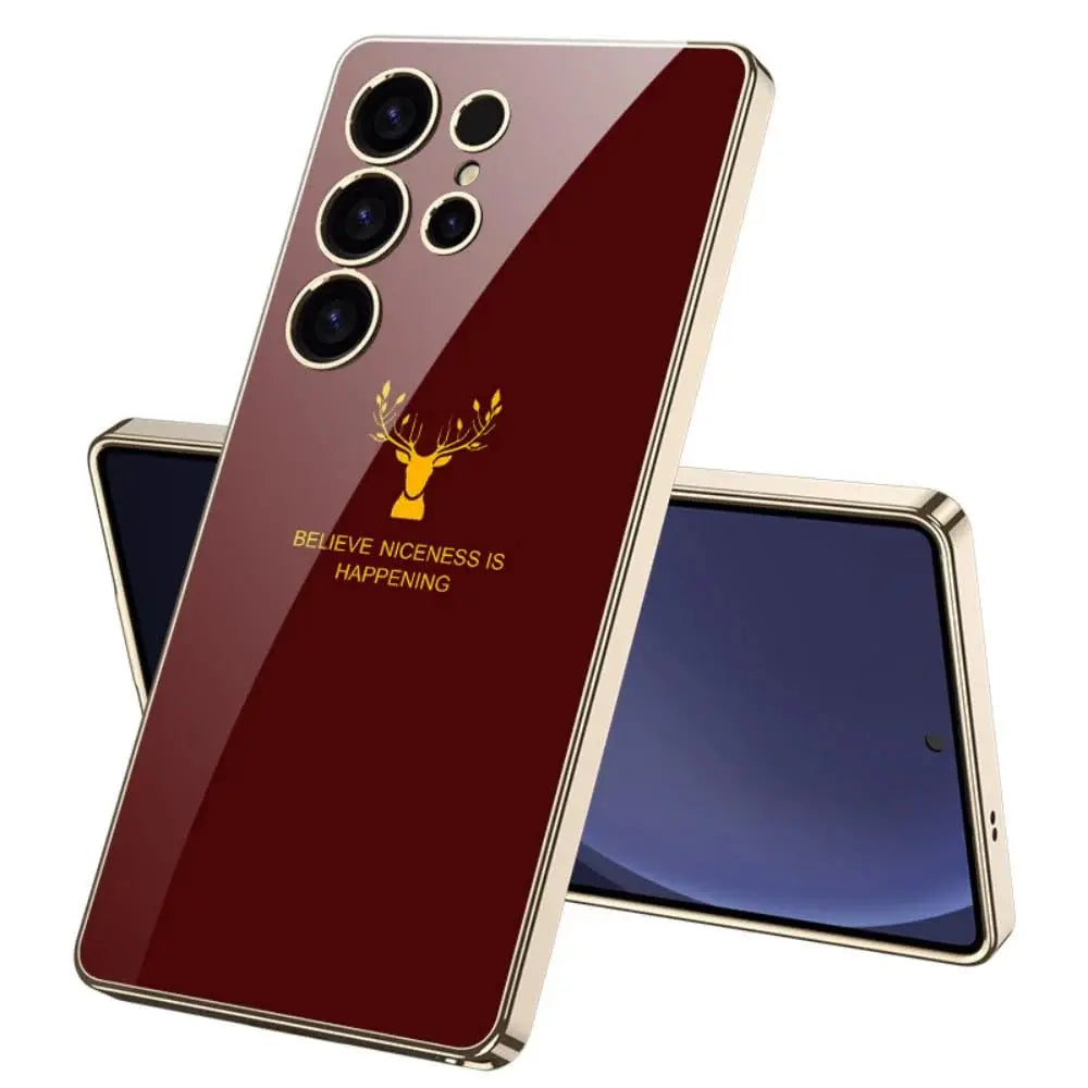 Premium Deer 9H Glass Electroplating Case For Galaxy S25 Ultra - Wine caseimpec