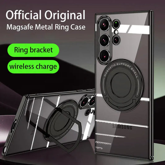 Premium Non Yellowing Magnetic Ring Holder Clear Case For Samsung Galaxy S23 Series