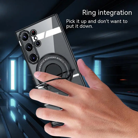 Premium Non Yellowing Magnetic Ring Holder Clear Case For Samsung Galaxy S23 Series - caseimpec