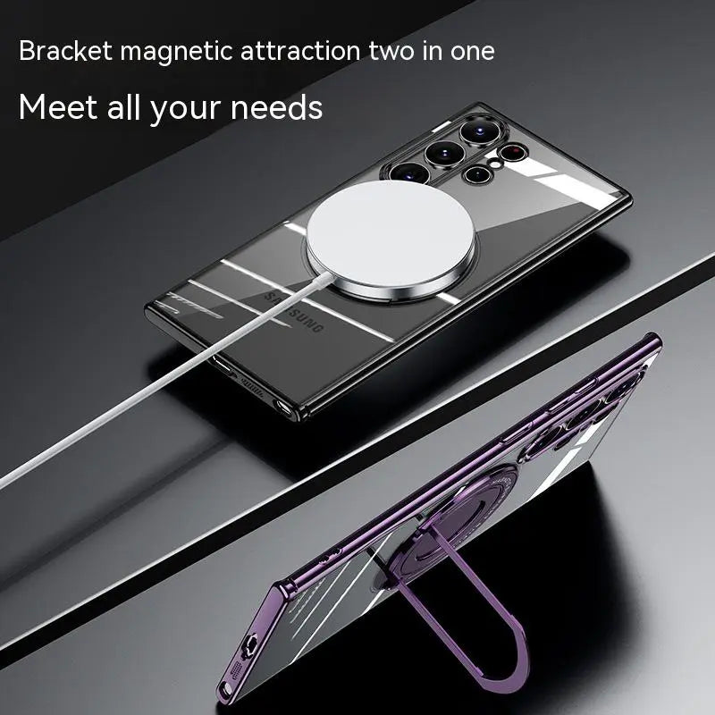 Premium Non Yellowing Magnetic Ring Holder Clear Case For Samsung Galaxy S23 Series - caseimpec