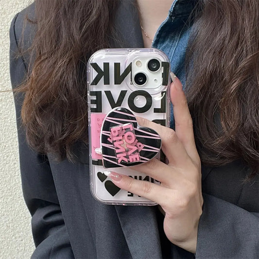 Pink Love With Pop Socket Girlish Phone Cases For iPhones 13 & 14