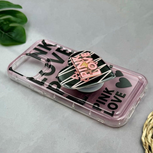 Pink Love With Pop Socket Girlish Phone Cases For iPhones