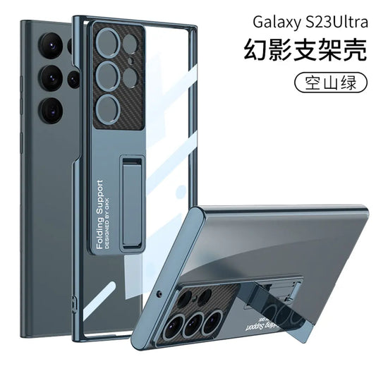 Premium Electroplating Transparent With Kickstand Back Case for Galaxy S23 Ultra - caseimpec