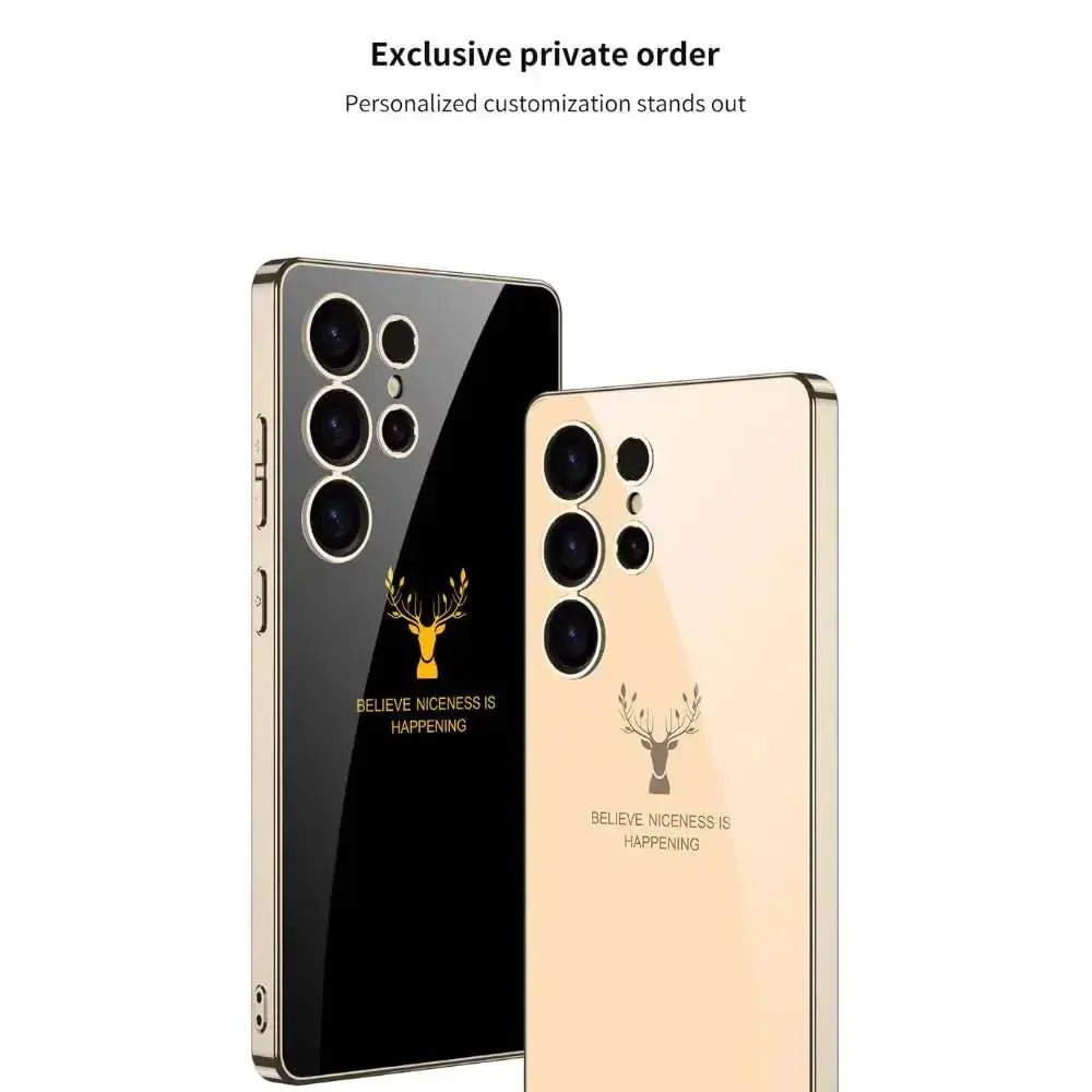 Premium Deer 9H Glass Electroplating Case For Galaxy S25 Ultra - Black caseimpec