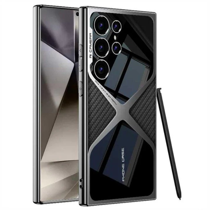Premium Electroplated Business Flagship Style Leather Back Case for Samsung Galaxy S24 Ultra