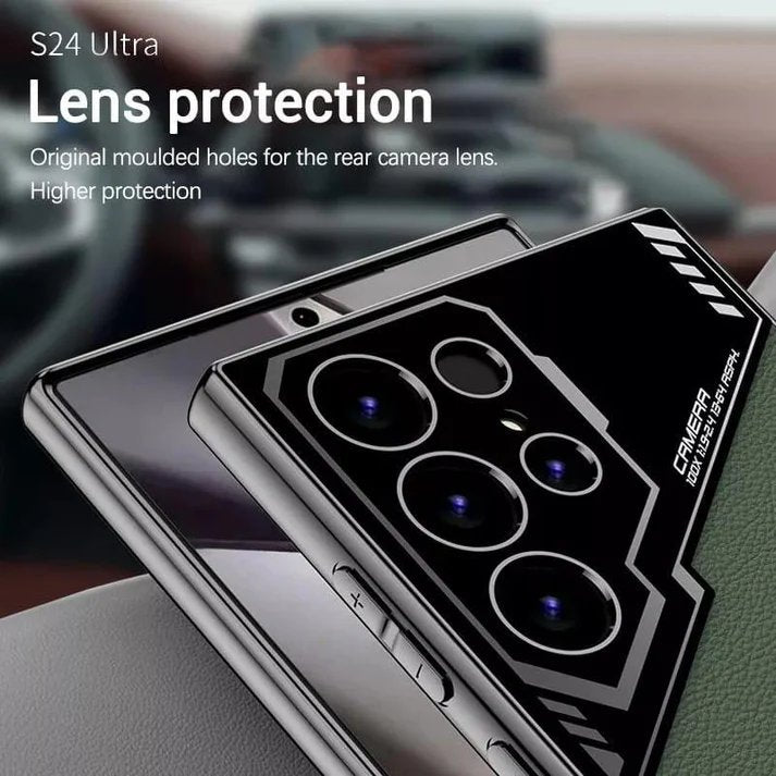 Premium Electroplated Business Flagship Style Leather Back Case for Samsung Galaxy S24 Ultra