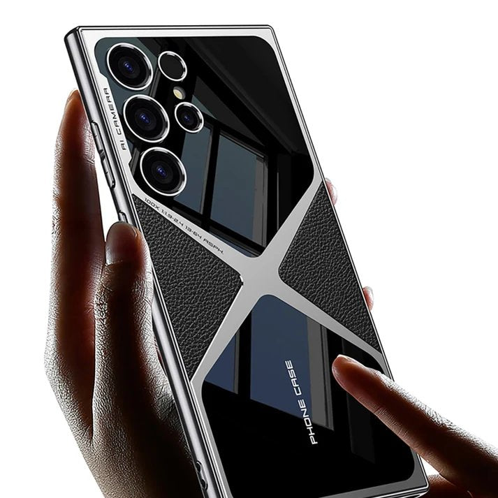 Premium Electroplated Business Flagship Style Leather Back Case for Samsung Galaxy S24 Ultra