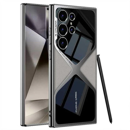 Premium Electroplated Business Flagship Style Leather Back Case for Samsung Galaxy S24 Ultra
