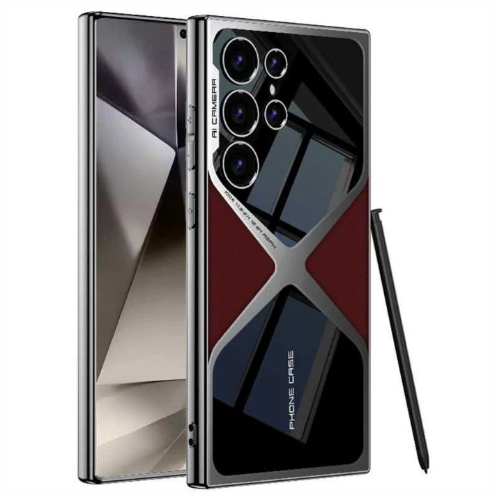 Premium Electroplated Business Flagship Style Leather Back Case for Samsung Galaxy S24 Ultra